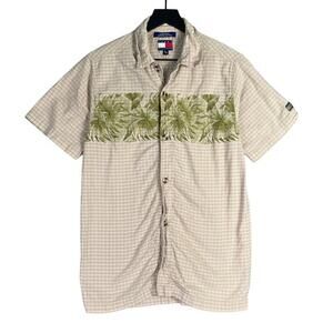 Tommy Hilfiger Men's S Beige Check Short Sleeve‎ Button-Up Shirt